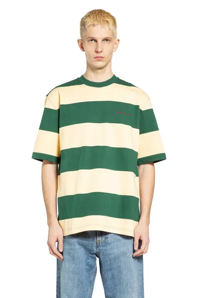 Marni Green And Yellow Maxi-stripe Cotton T-shirt In Green