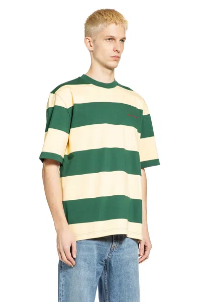 Marni Green And Yellow Maxi-stripe Cotton T-shirt In Green