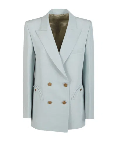 Blazé Milano Double Breasted Structured Shoulder Tailored Jacket In Blue