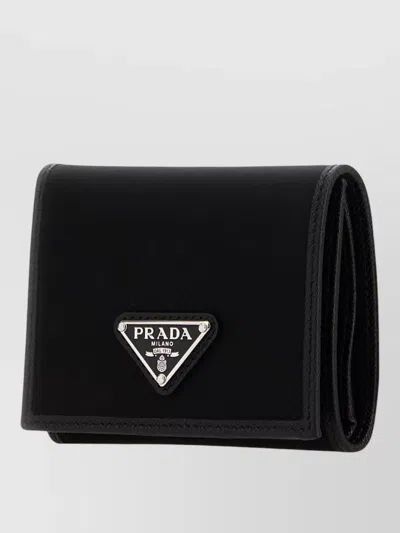 Prada Fabric Wallet Fold Over Design In Black