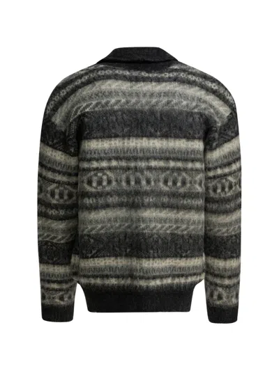 Beams Wool Cardigan Shawl Collar Patterned Pockets In Multi
