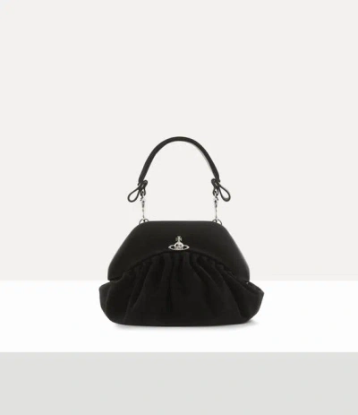 Vivienne Westwood Brooke Black Clutch With Adjustable And Removable Shoulder Strap And Orb Plaque On The Front In Leat