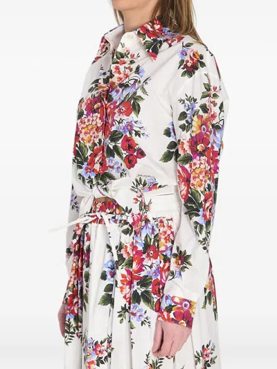 Dolce & Gabbana Cotton Shirt With A Bouquet Of Flowers Print Shirts White In Multi