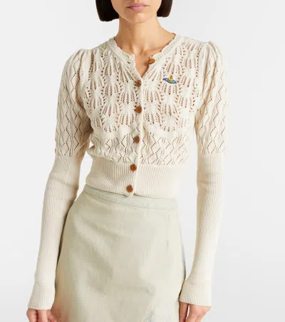Vivienne Westwood Embroidered-logo Crop-length Cardigan In White