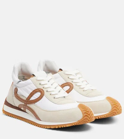 Loewe Flow Runner 2.0 Sneakers In White/brown Nylon And Suede Women In Animal Print