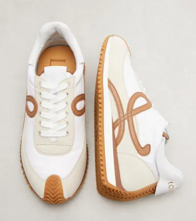 Loewe Flow Runner 2.0 Sneakers In White/brown Nylon And Suede Women In Animal Print