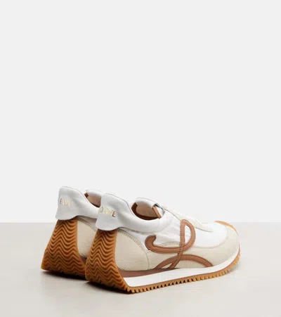 Loewe Flow Runner 2.0 Sneakers In White/brown Nylon And Suede Women In Animal Print