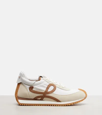 Loewe Flow Runner 2.0 Sneakers In White/brown Nylon And Suede Women In Animal Print