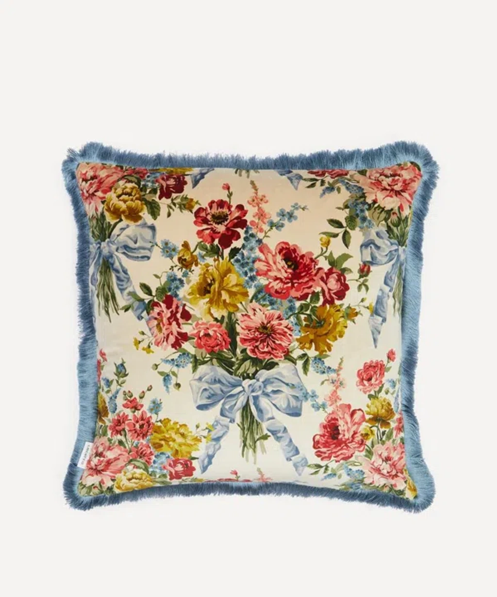 Bow Bouquet Velvet Cushion In Multi
