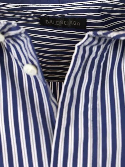 Balenciaga Poplin Shirt Striped Long Sleeves Pocket In Blue