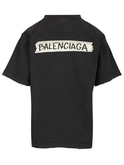 Balenciaga Medium Fit Masking Tape Logo Dry Jersey T-shirt In Black