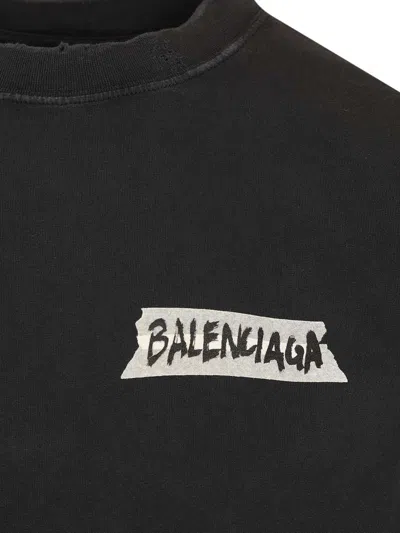 Balenciaga Medium Fit Masking Tape Logo Dry Jersey T-shirt In Black