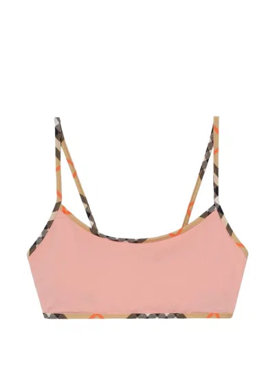 Burberry Women Bikini Top With Checked Edges In Pink