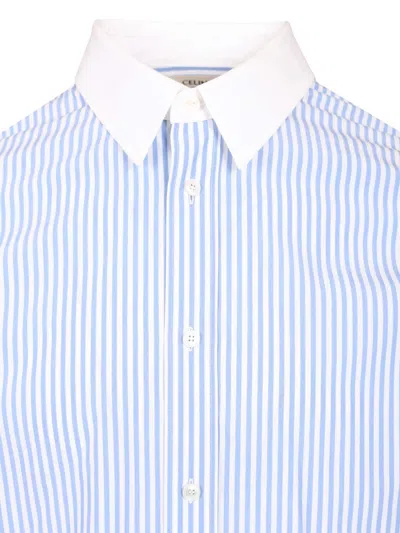 Celine Shirt Button Down Collar Striped Pattern In Blue