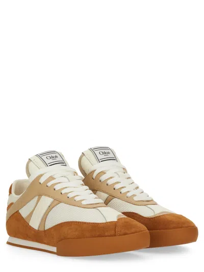 Chloé Kick Brown Sneaker With Logo Patch On The Tongue And Logo Lettering On The Back In Fabric And Suede  In Multi