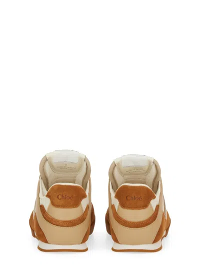 Chloé Kick Brown Sneaker With Logo Patch On The Tongue And Logo Lettering On The Back In Fabric And Suede  In Multi