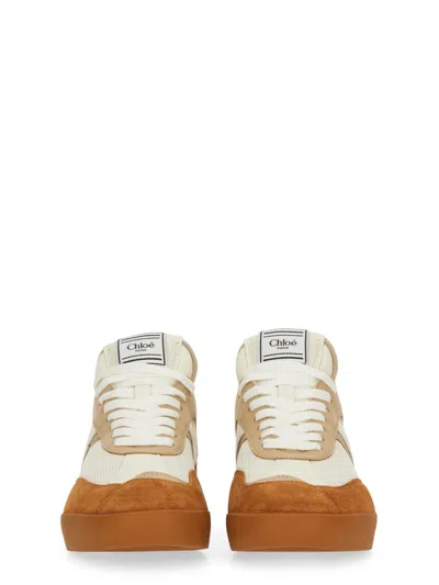 Chloé Kick Brown Sneaker With Logo Patch On The Tongue And Logo Lettering On The Back In Fabric And Suede  In Multi