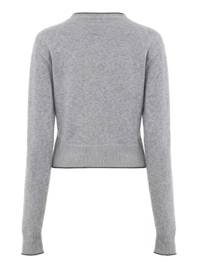 Chloé Fitted Cardigan With Logo In Wool And Cashmere Knit In Gray