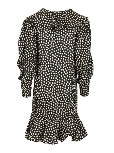Chloé Dots-print Silk Jacquard Capelet Long-sleeve Mini Dress In Black