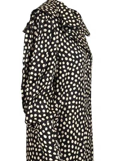 Chloé Dots-print Silk Jacquard Capelet Long-sleeve Mini Dress In Black