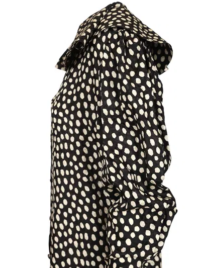 Chloé Dots-print Silk Jacquard Capelet Long-sleeve Mini Dress In Black