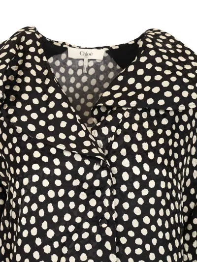 Chloé Dots-print Silk Jacquard Capelet Long-sleeve Mini Dress In Black