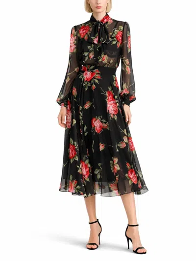 Dolce & Gabbana Rose Bouquet-print Silk Chiffon Neck-tie Blouse In Multi