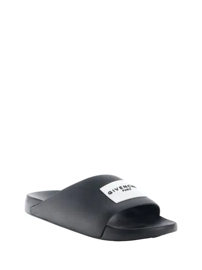 Givenchy Label Flat Mules In Black Rubber Women In Black