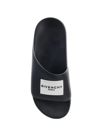 Givenchy Label Flat Mules In Black Rubber Women In Black