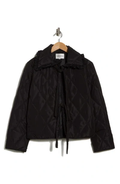 Vigoss Quilted Tie Front Jacket In Black