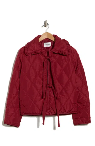 Vigoss Quilted Tie Front Jacket In Red