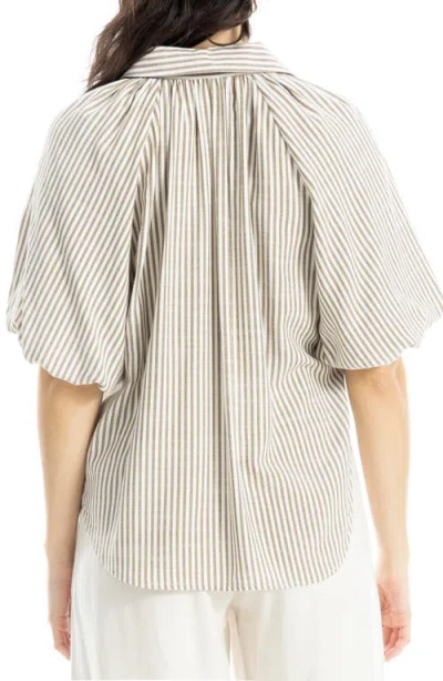 Max Studio Bubble Sleeve Button Front Shirt In Gray