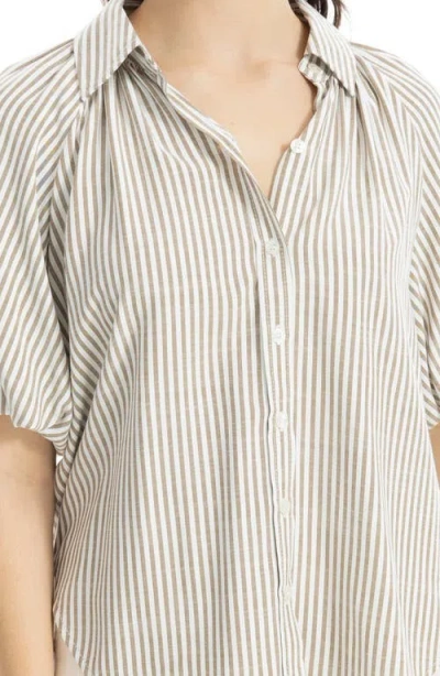 Max Studio Bubble Sleeve Button Front Shirt In Gray