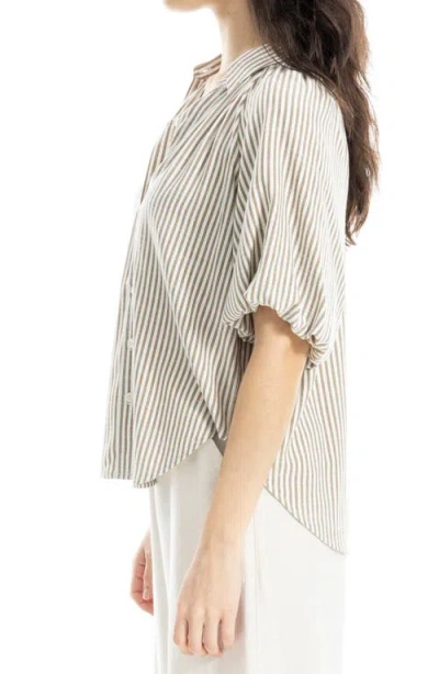 Max Studio Bubble Sleeve Button Front Shirt In Gray
