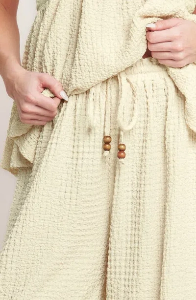 Flying Tomato Drawstring Textured Wide Leg Pants In Neutral