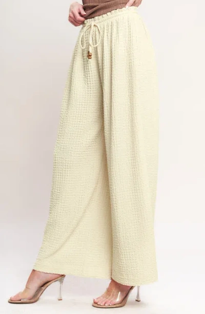 Flying Tomato Drawstring Textured Wide Leg Pants In Neutral