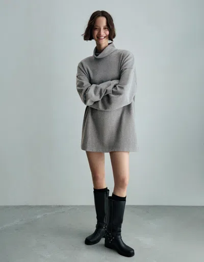Bershka Soft Wide Sleeve Mini Dress In Gray