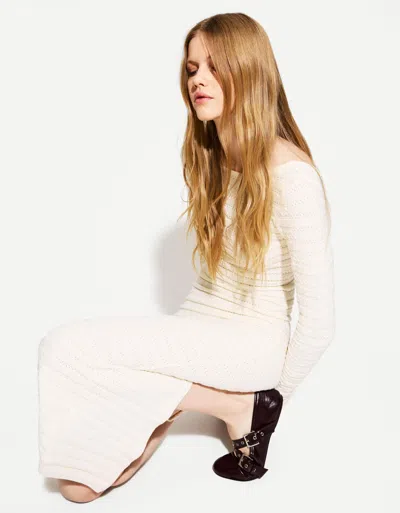 Bershka Textured Midi Dress In White