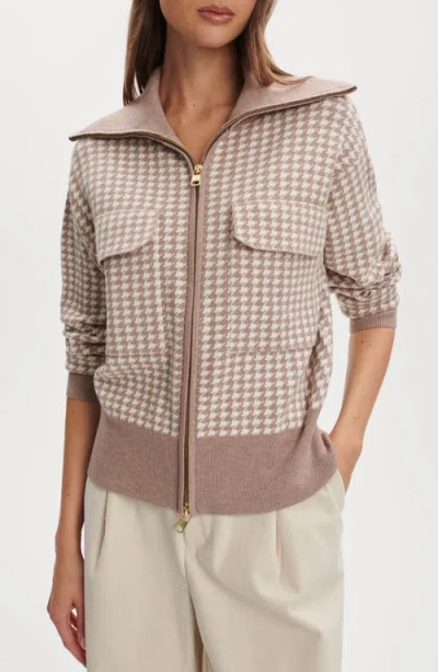 Varley Ablett Houndstooth Jacquard Zip Cardigan In Multi