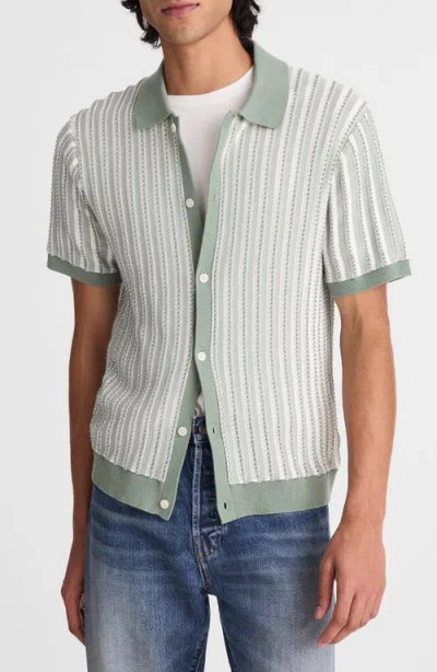 Madewell Core Cotton Vertical Stripe Polo Frosted Cypress In Green