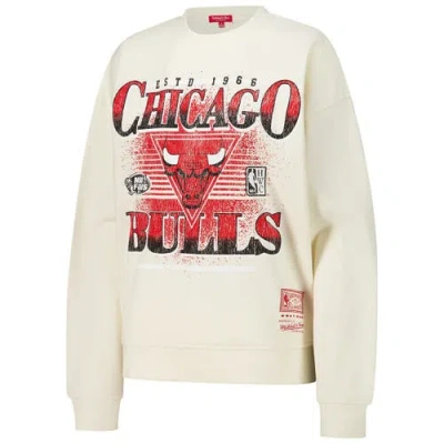 Mitchell & Ness Cream Chicago Bulls Oversprayed Pullover Sweatshirt In Multi