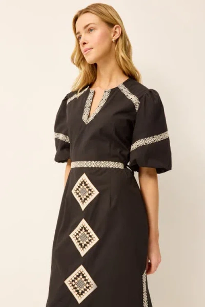 Marie Oliver Embroidered V-neck Midi Dress In Brown