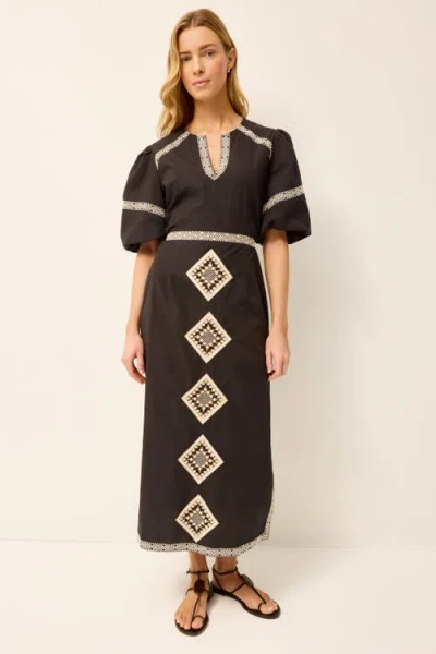 Marie Oliver Embroidered V-neck Midi Dress In Brown