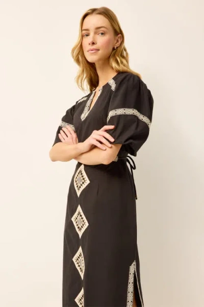 Marie Oliver Embroidered V-neck Midi Dress In Brown