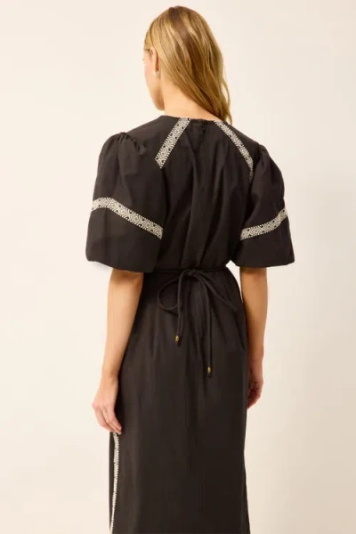 Marie Oliver Embroidered V-neck Midi Dress In Brown