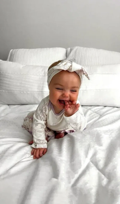 Everly Grey Ruffle Romper & Head Wrap Set In Purple