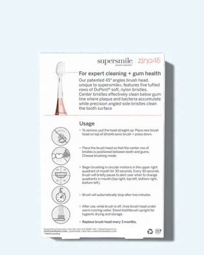 Supersmile Zina45 Sonic Pulse Toothbrush Replacement Heads 2 Pack In White