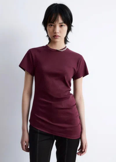 & Other Stories Long Line Jersey T-shirt With Asymmetric Drape Detail In Burgundy