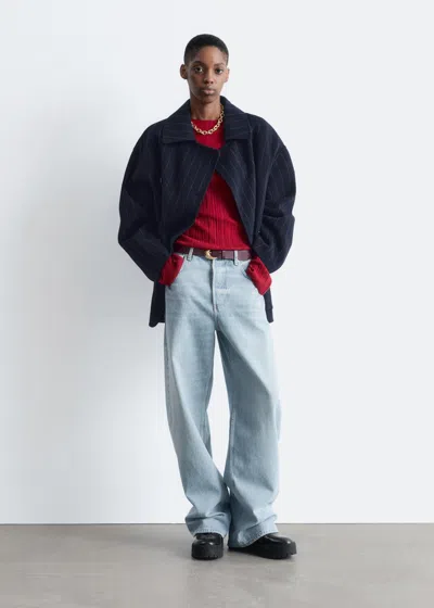 & Other Stories Chalk Stripe Wool Blend Cocoon Jacket In Blue