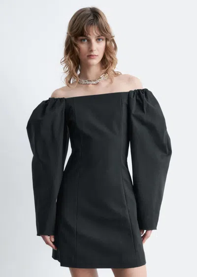 & Other Stories Big Volume Sleeves Off Shoulder Fitted Mini Dress In Black